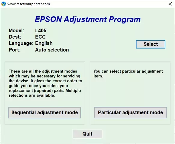 Epson L405 Resetter Printer