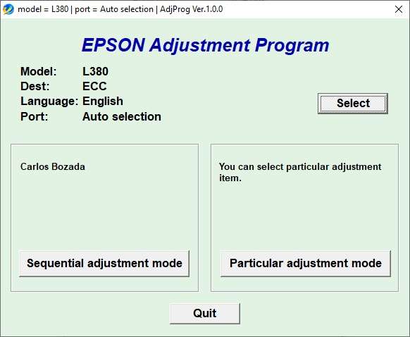 Resetter Epson L380 Printer