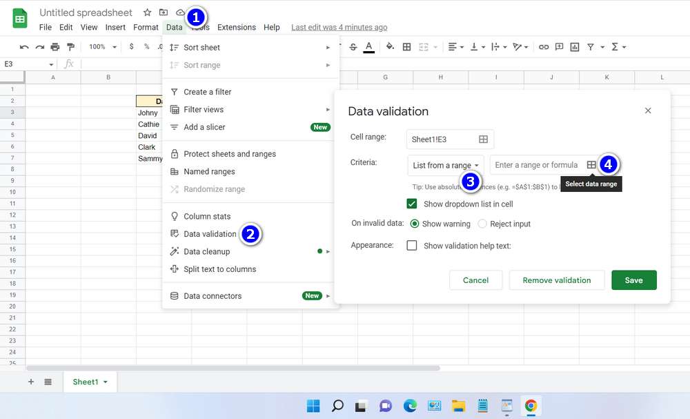 How to Create a Dropdown in Google Sheets - Step 3