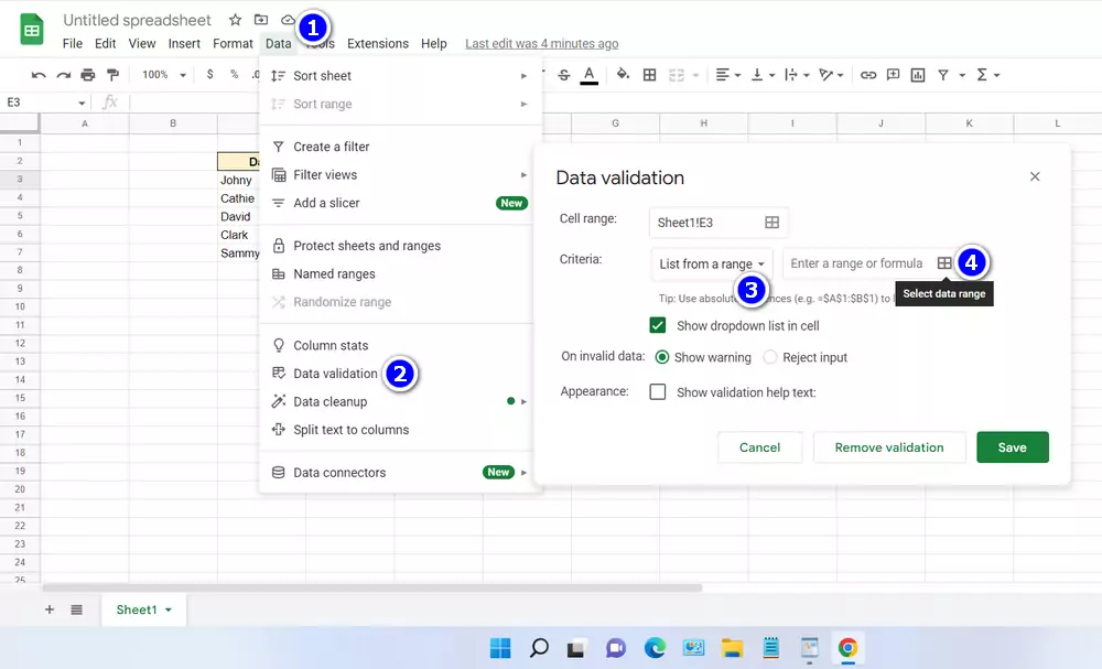 How to Create a Dropdown in Google Sheets - Step 3
