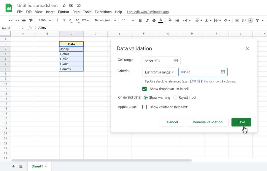 How to Create a Dropdown in Google Sheets - Step 5