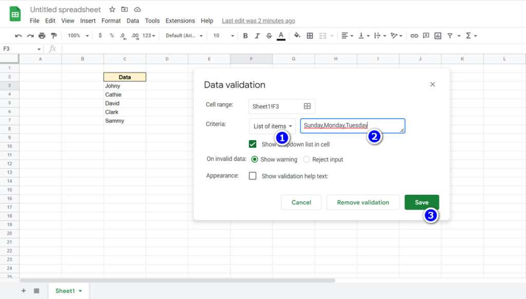 How to Create a Dropdown in Google Sheets - Step 7