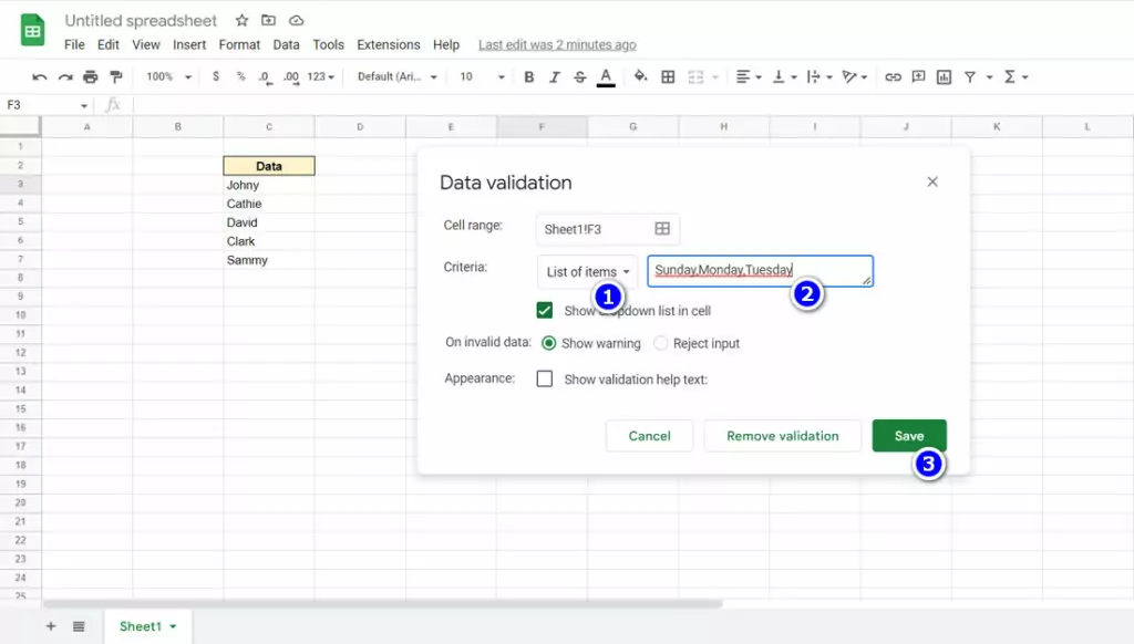 How to Create a Dropdown in Google Sheets - Step 7