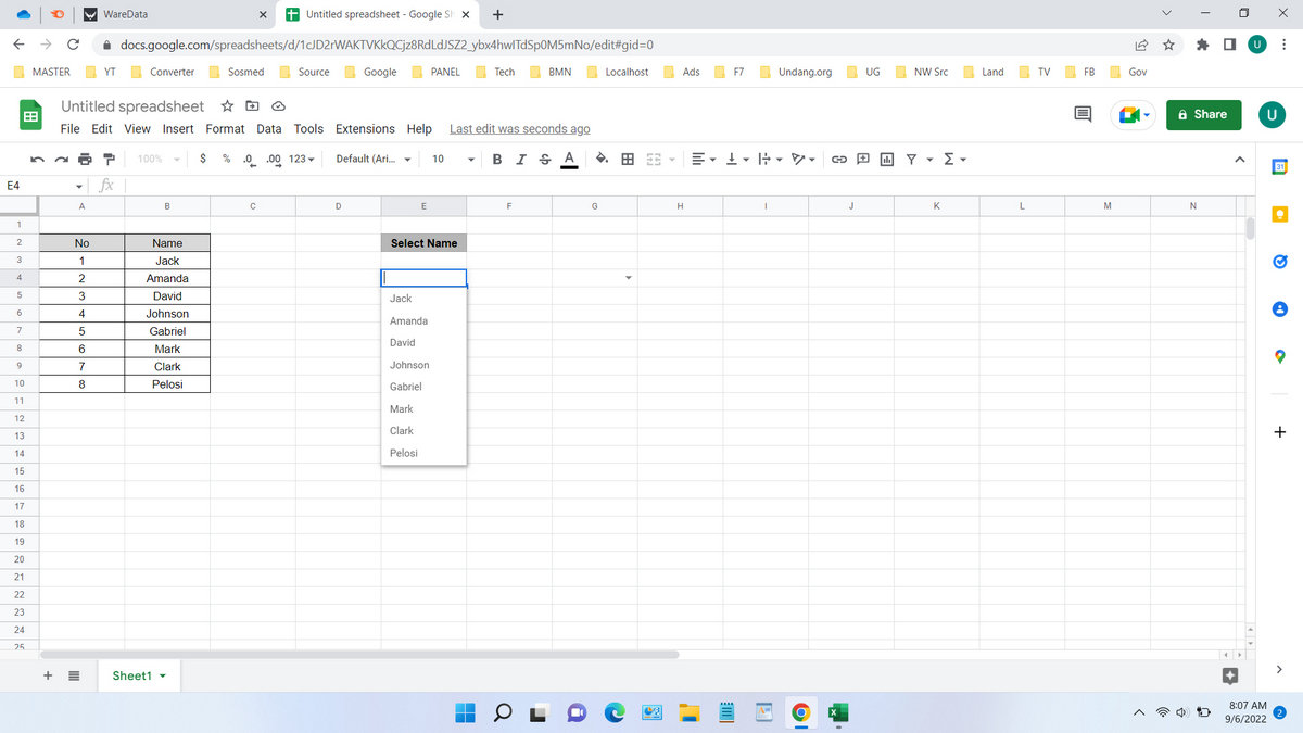 how to create a dropdown in google sheets