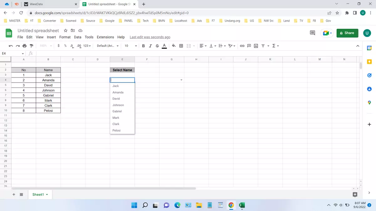 how to create a dropdown in google sheets