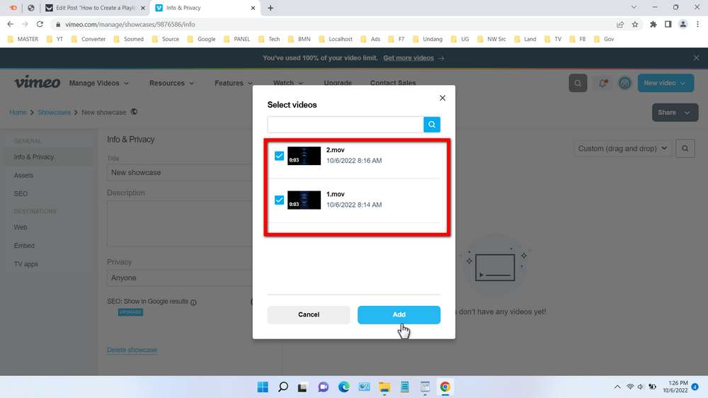 How to Create a Playlist on Vimeo - Step 4