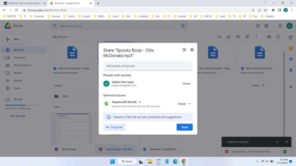 How to Embed Audio in Google Drive - Step 5