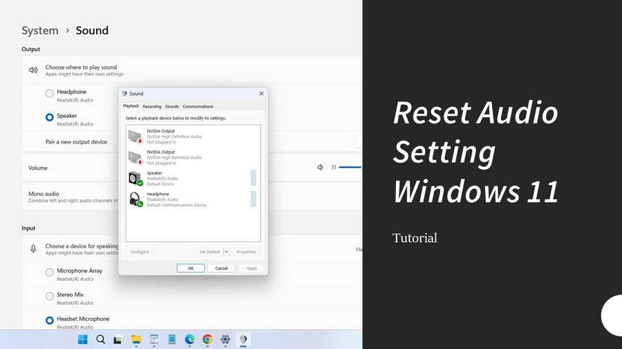 how to reset all audio settings windows 11