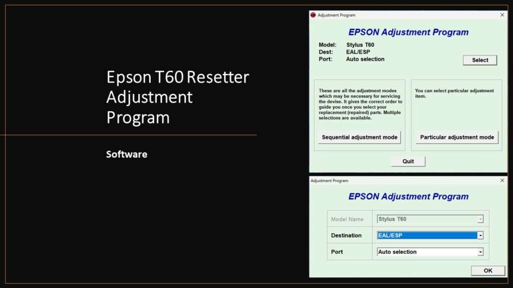 Epson Printer T60 Resetter Adjustment Program