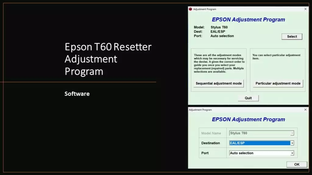 Epson Printer T60 Resetter Adjustment Program