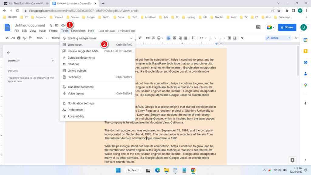 How to Check Word Count on Google Docs - Step 1