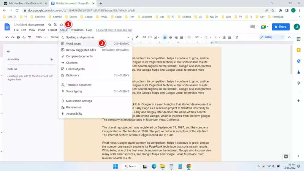 How to Check Word Count on Google Docs - Step 1