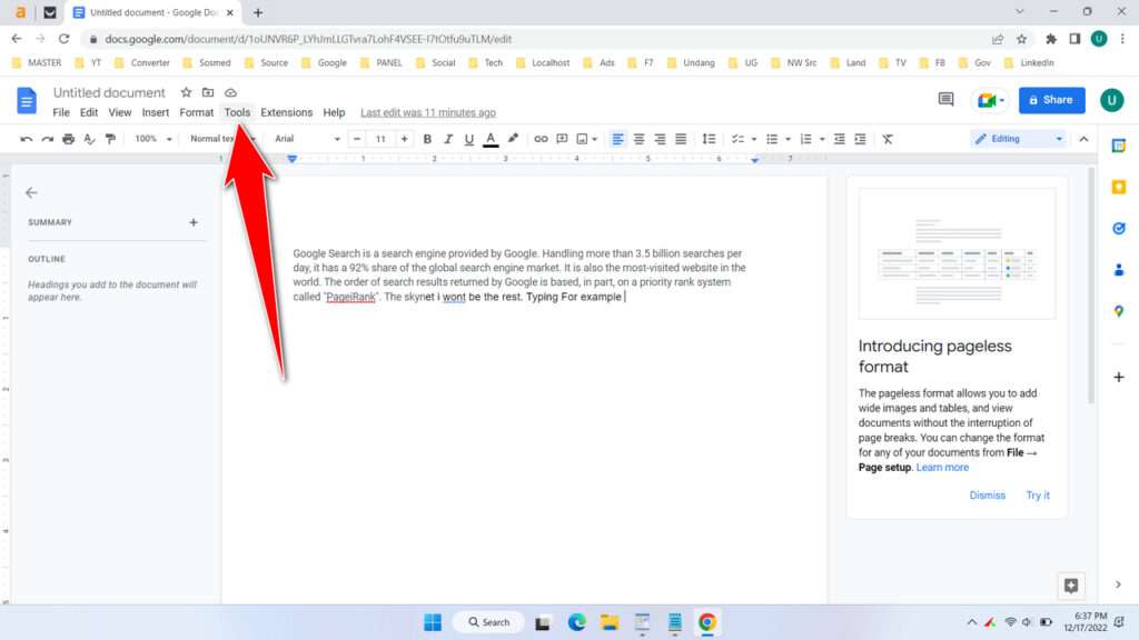 How to Enable Autocorrect on Google Docs - Step 1