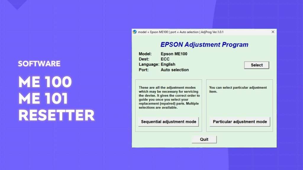 Epson Me100 & ME101 Resetter Adjustment Program