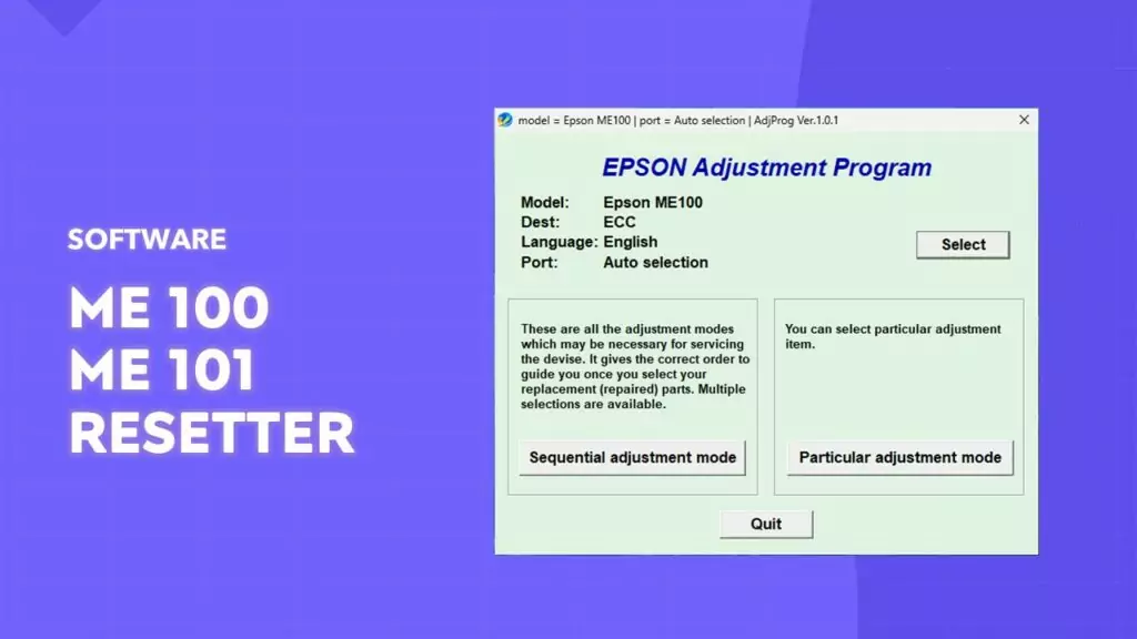 Epson Me100 & ME101 Resetter Adjustment Program