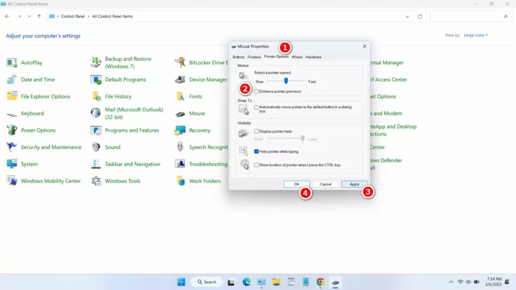 How to Turn off Mouse Acceleration Windows 11 - Step 4