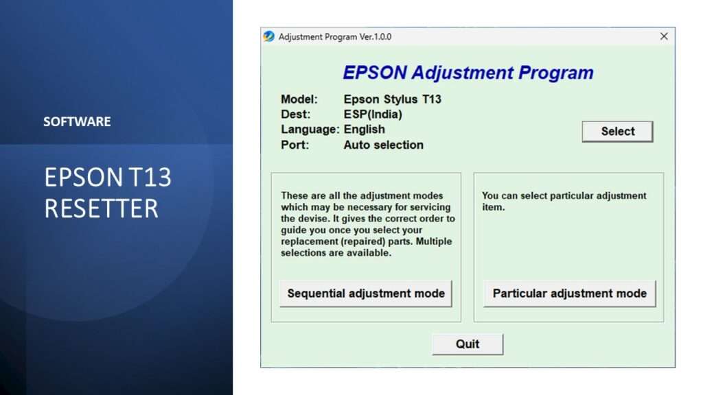 EPSON T13 RESETTER SOFTWARE