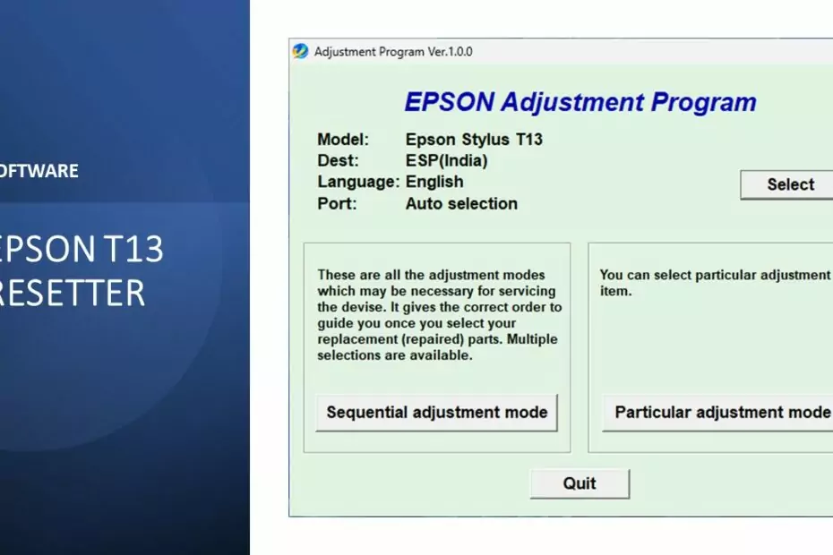 EPSON T13 RESETTER SOFTWARE