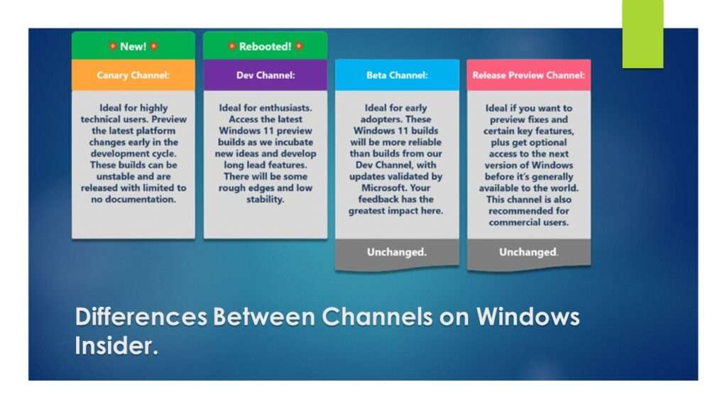 Differences Between Channels on Windows Insider
