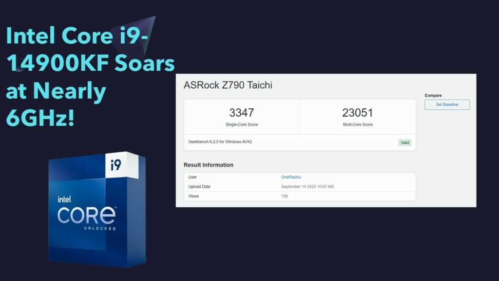 Intel Core i9-14900KF Geekbench Soars at Nearly 6GHz