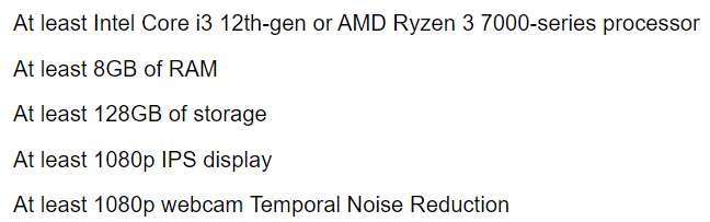 New Chromebook minimum system requirements