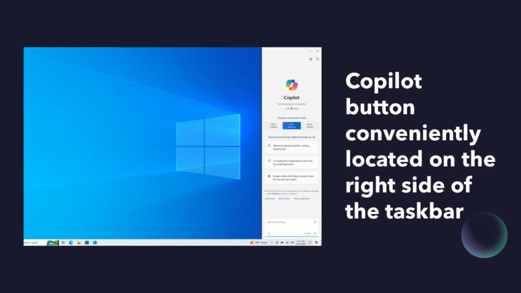 Copilot button conveniently located on the right side