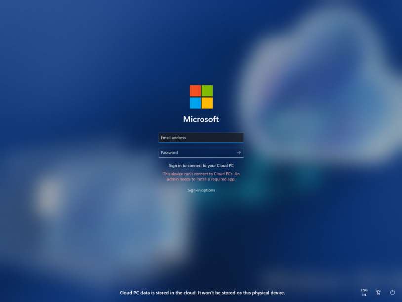 Warning at Windows 365 Login Page