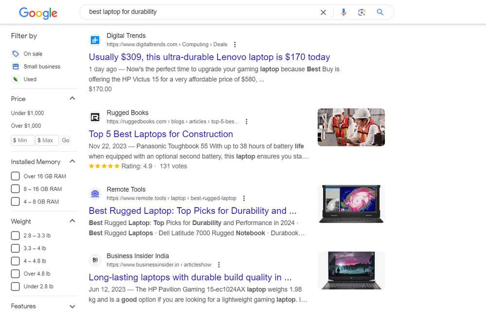 Analyzing Product Search Engines: Are Search Results Deteriorating? 2 Google Serps