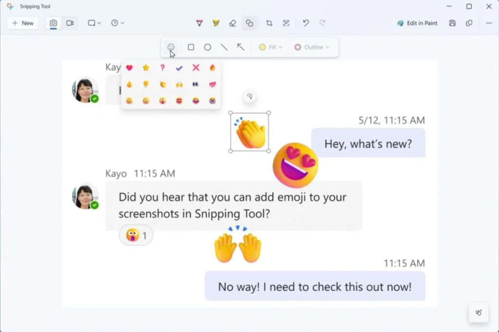 Snipping Tool Support for Emoji and QR Code Scanning 2 Snipping Tool (version 11.2404.37.0)