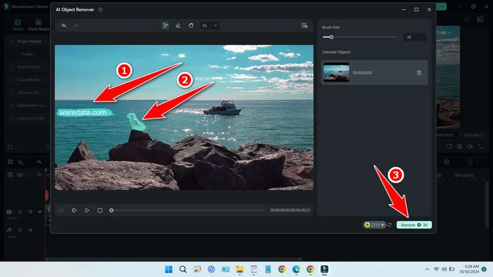 How to Remove Watermark from Video Using Wondershare Filmora 3 Using the AI Object Remover Tool - Step 2