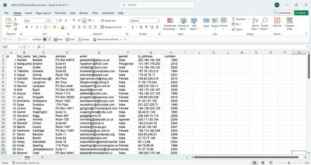 Dummy Data Examples for MySQL and Excel (Free Downloads) 3 Dummy Data for Excel
