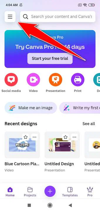 How to switch to dark mode Canva 6 How to switch to dark mode canva android - step 1