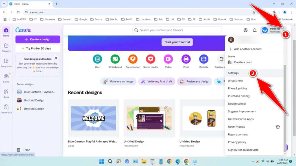 How to switch to dark mode Canva 2 How to switch to dark mode canva - step 1