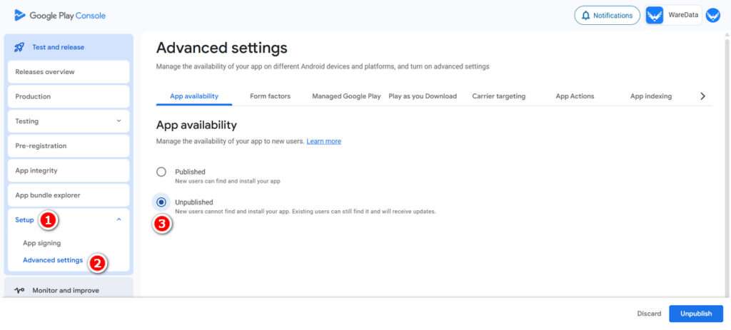 Unpublish App Google Play Console