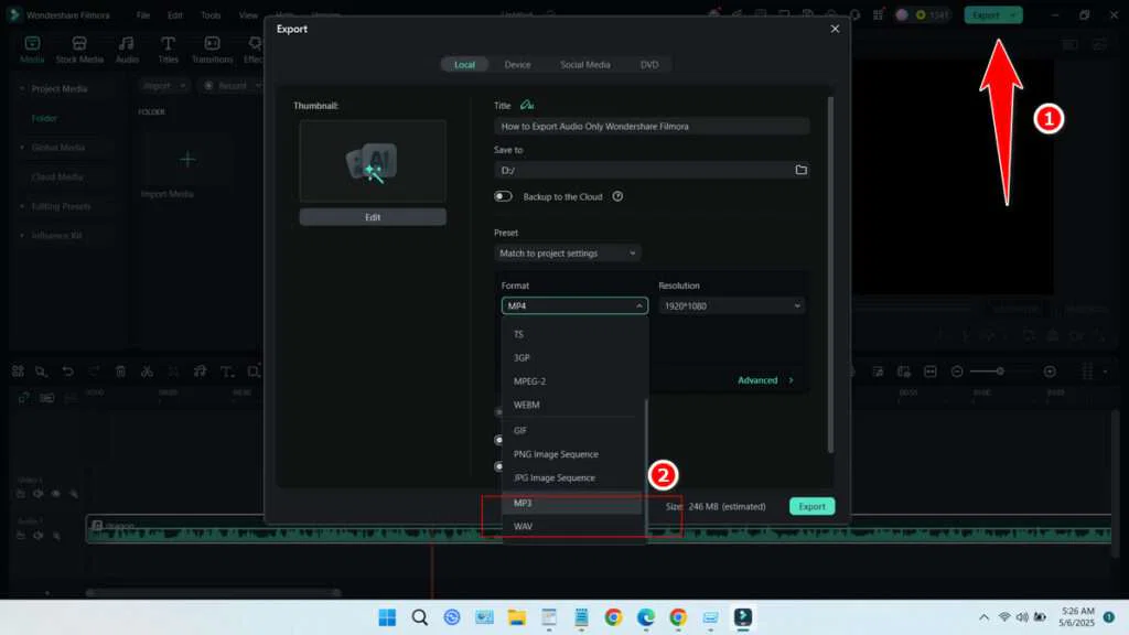 How to Save Audio Only Wondershare Filmora 7 Export as the audio format