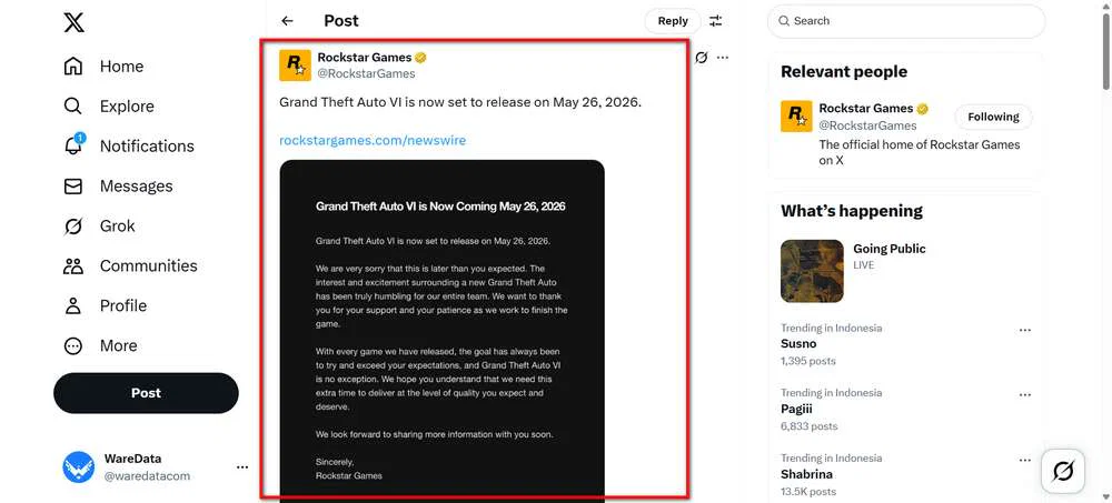 GTA vi release date 2 Grand Theft Auto VI is now set to release on May 26 - 2026