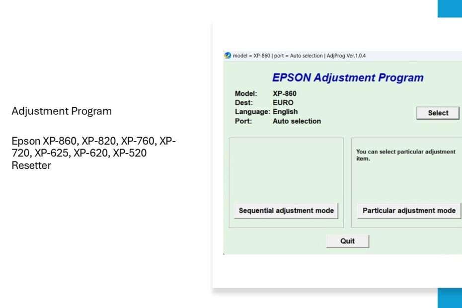 Epson XP-860, XP-820, XP-760, XP-720, XP-625, XP-620, XP-520 Resetter