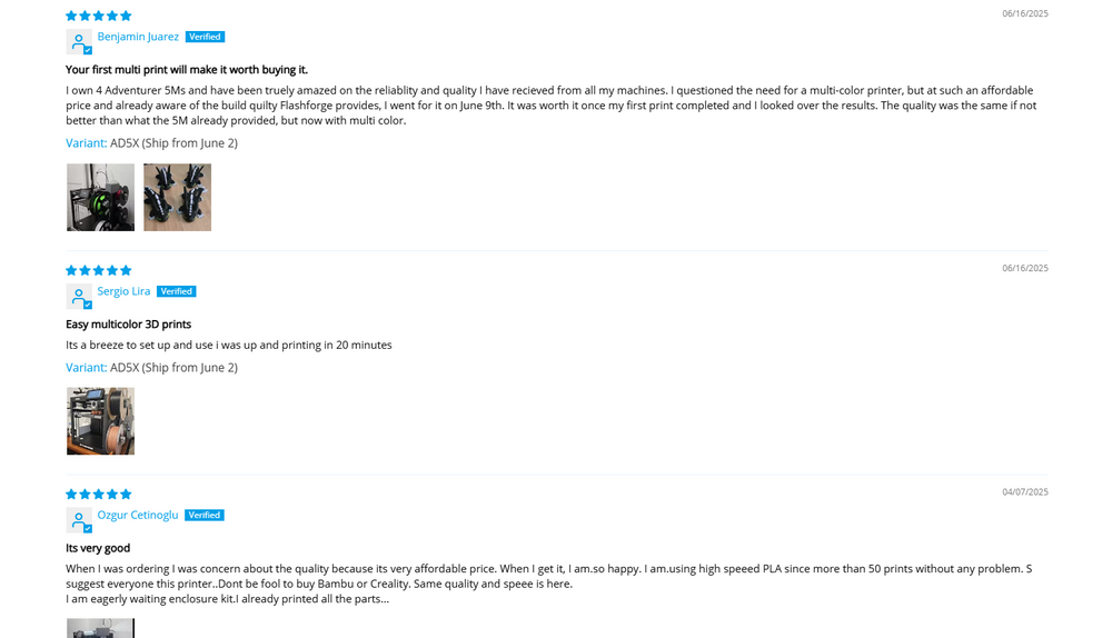 Flashforge AD5X user reviews