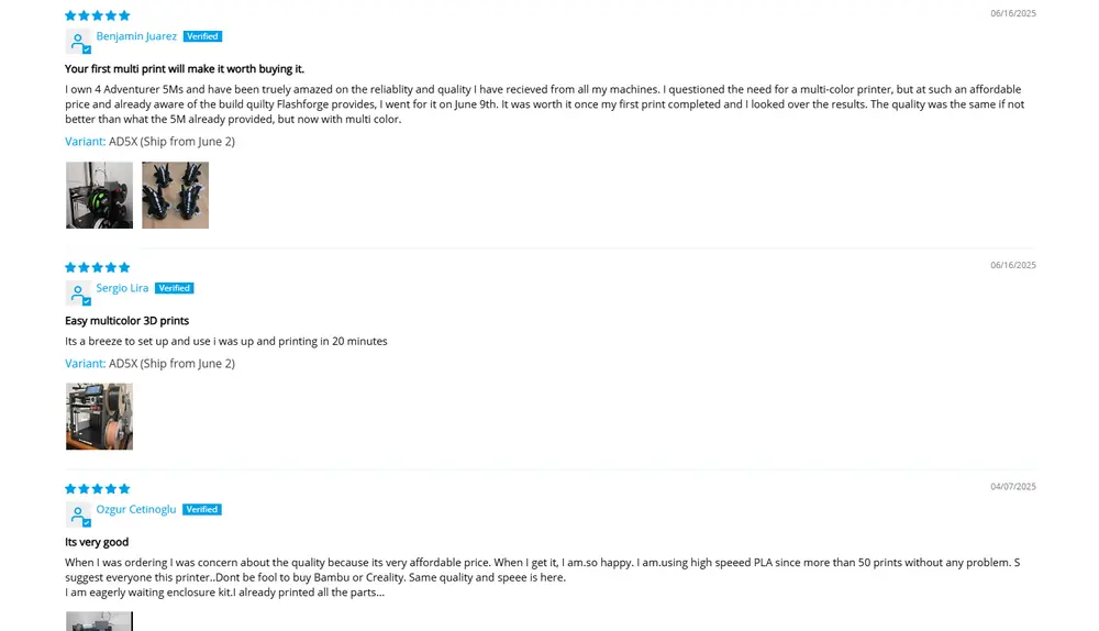 Flashforge AD5X user reviews