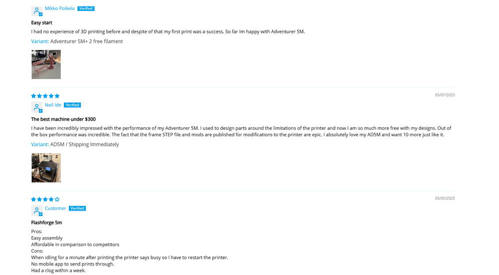 Flashforge Adventurer 5M user reviews