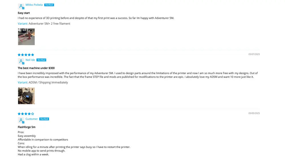 Flashforge Adventurer 5M user reviews