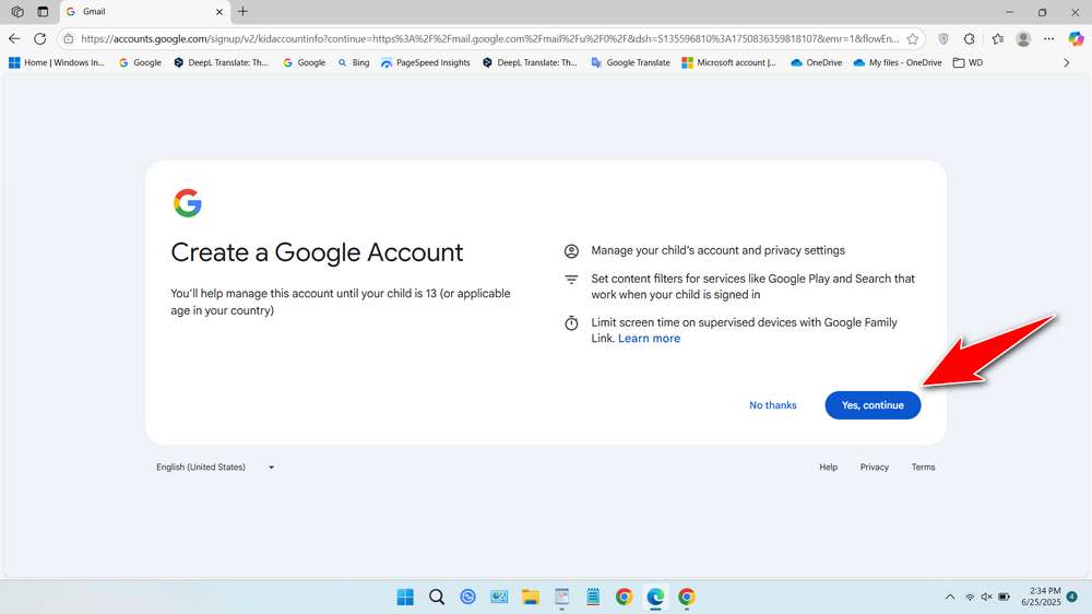 How to Create Google Account for Child - Step 2