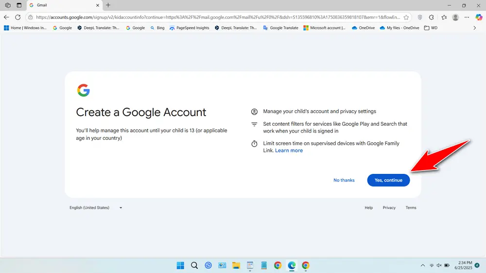 How to Create Google Account for Child - Step 2