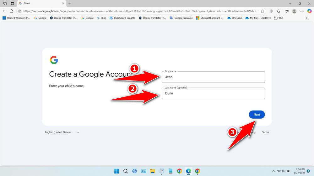 How to Create Google Account for Child - Step 3