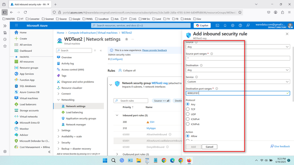 How to Open Ports on an Azure VM Using Azure Portal - Step 5