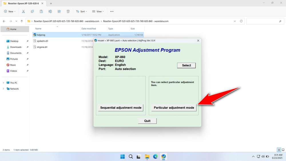 How to Reset Epson XP-860 Printer with Resetter - Step 2
