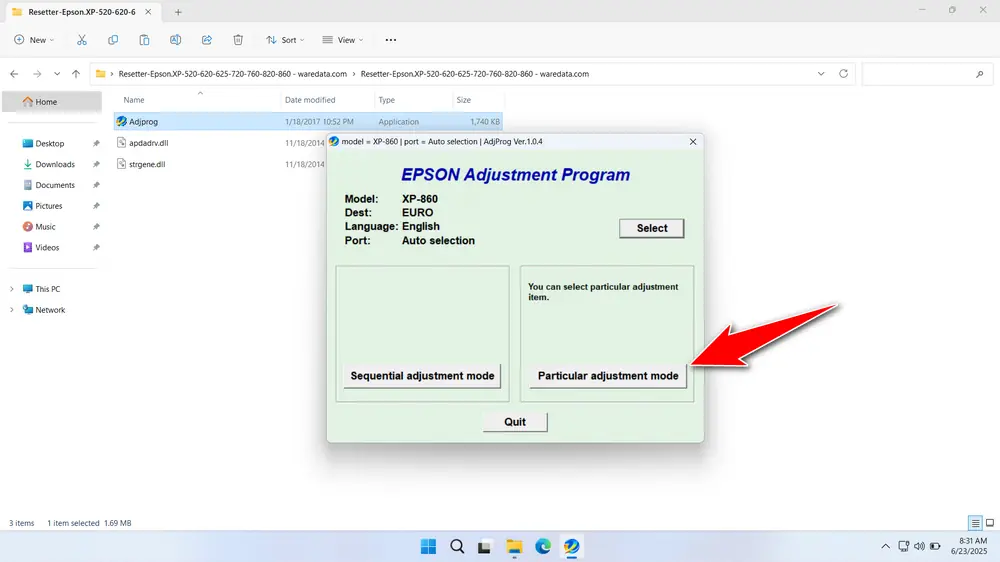 How to Reset Epson XP-860 Printer with Resetter - Step 2