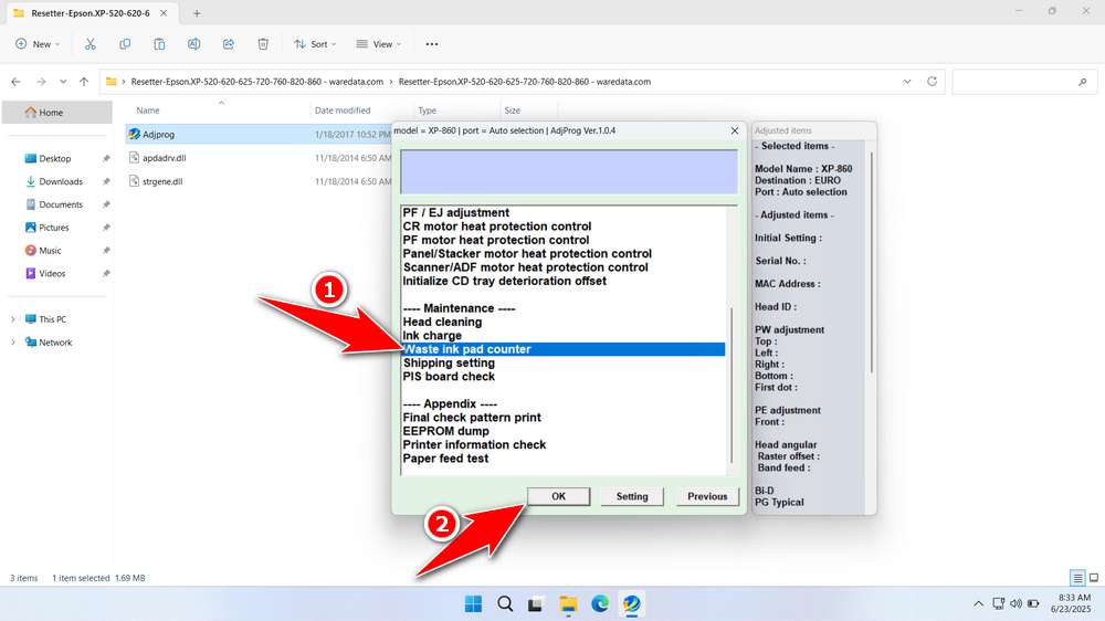How to Reset Epson XP-860 Printer with Resetter - Step 3
