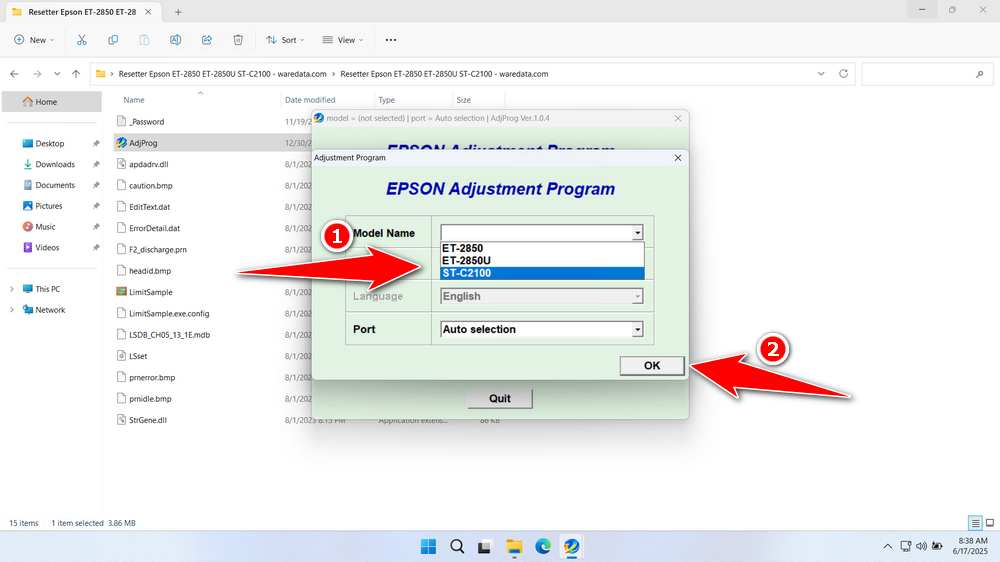 How to Use Epson ET-2850, ET-2850U, ST-C2100 Resetter - Step 2