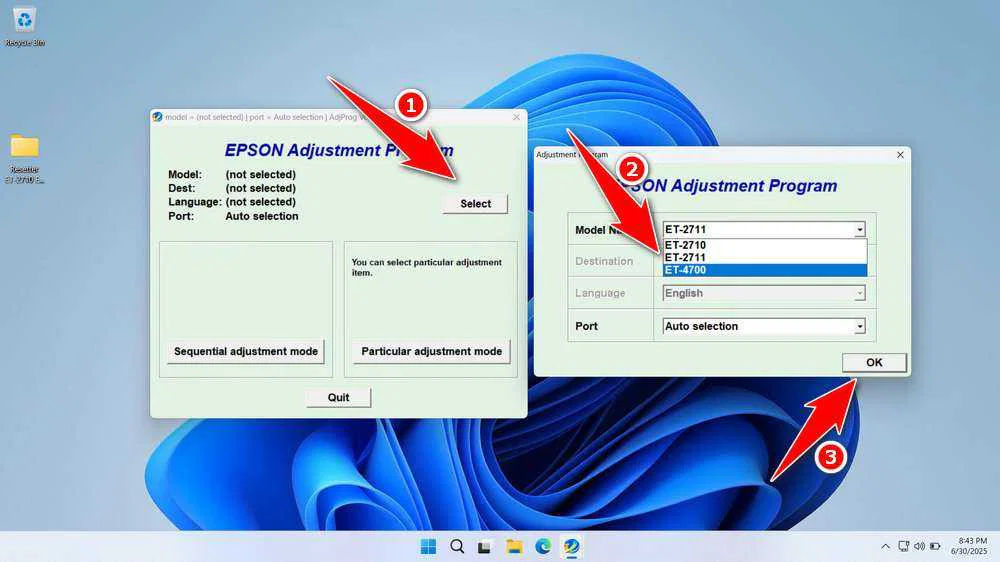 Epson ET-4700 ET-2710 ET-2711 Resetter 2 How to Use Epson ET-47100 ET-2710 ET-2711 Resetter - Step 1
